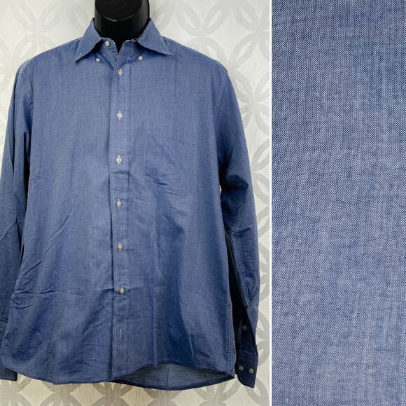 Cole Haan Cotton Long Sleeve Blue Chambray Button Down Shirt Size L - Picture 2 of 9